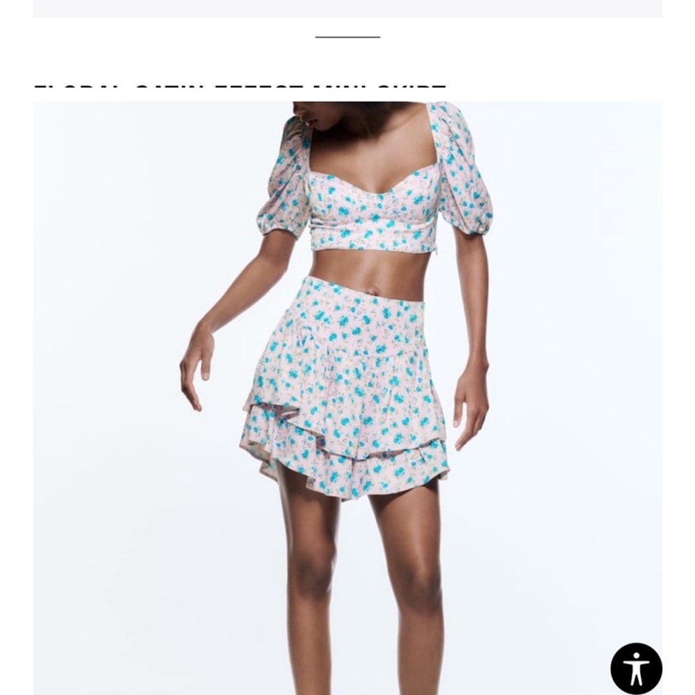 Zara Floral Satin Crop Top and Skirt Set
